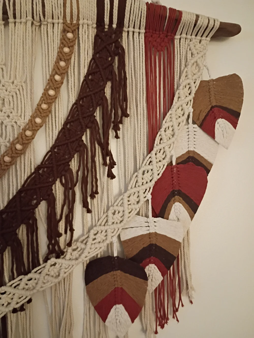 Large Boho Macrame Wall Hanging in Cream, Brown & Rust